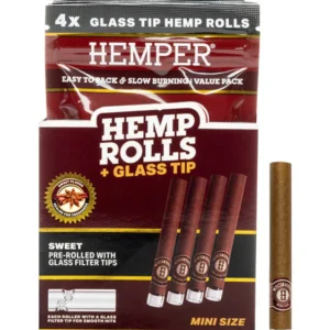 HEMP ROLLS + GLASS TIP MINI SIZE X4