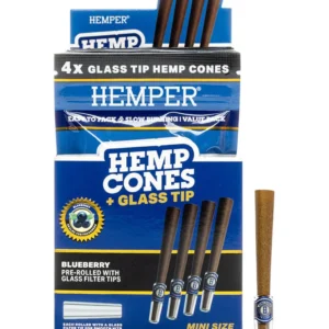HEMP CONES PREMIUM BLUEBERRY GLASS TIP - SLOW BURN KING SIZE X2